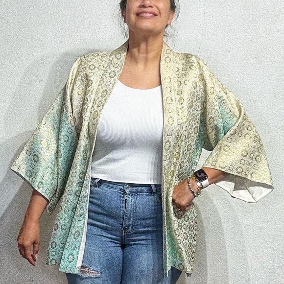 Vintage Handmade Metallic Kimono Blazer Sz L - Picture 1 of 9